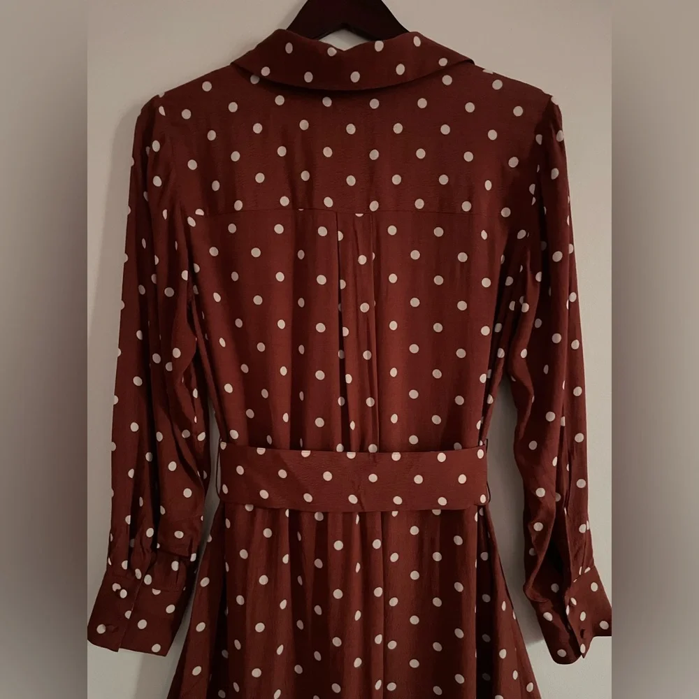 NWOT: Uterqüe Brown Midi-Dress with Polkadots - Picture 5 of 12